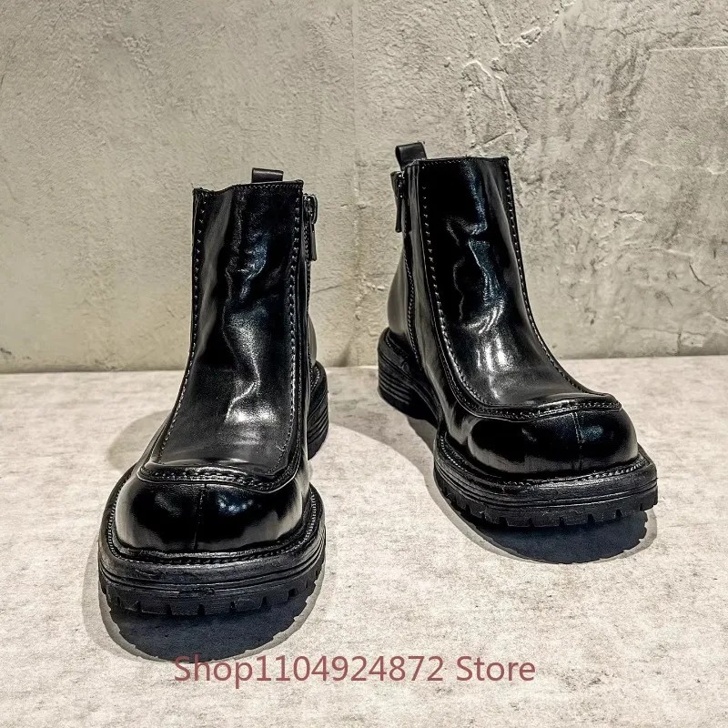 Designer Washed Horse Leather Chelsea Boots Men's Genuine Leather Handmade Retro Ankle Boots Male Casual Work Shoes