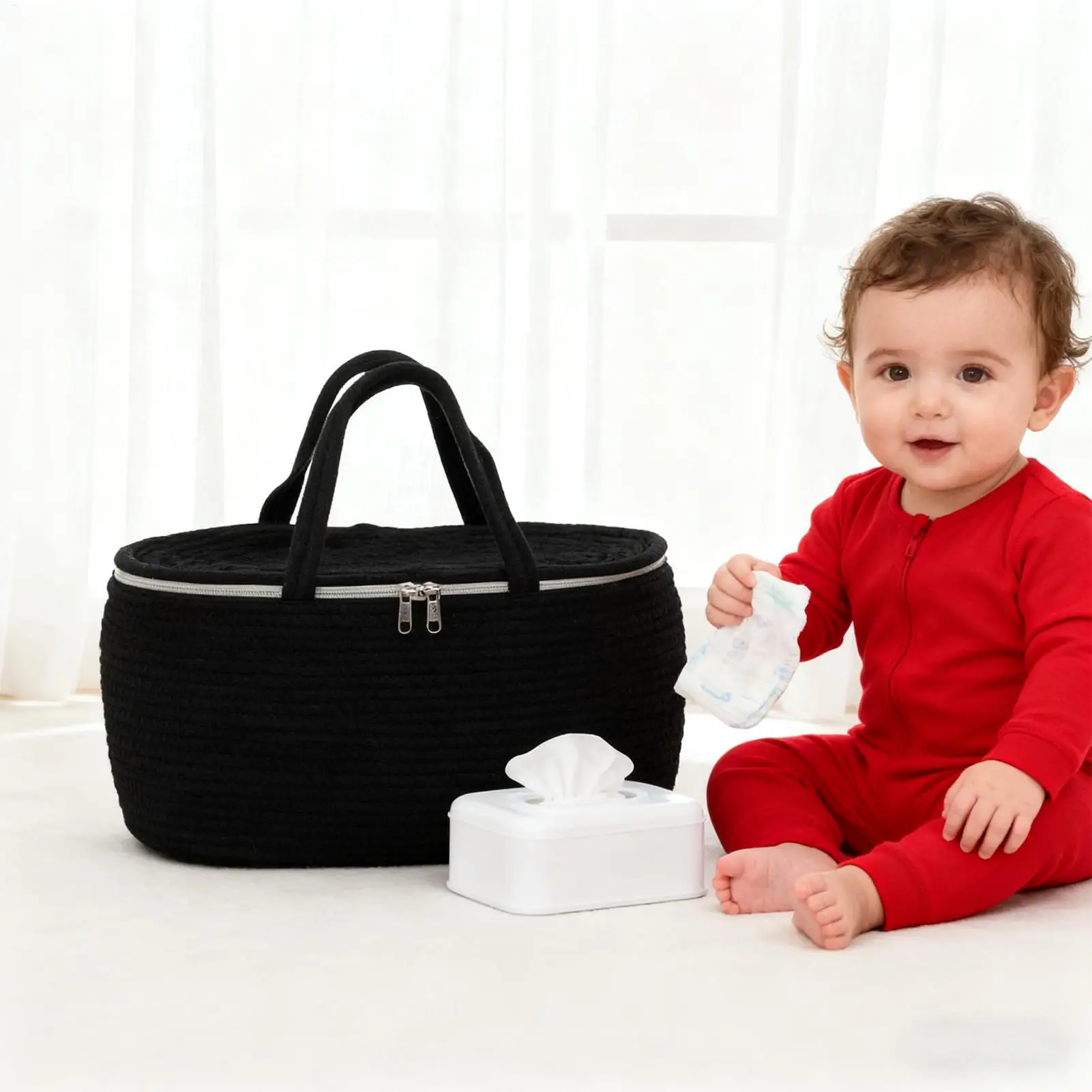 سلة حفاضات قابلة للإزالة بسعة كبيرة، حقيبة حفاضات أطفال محمولة، حامل مسح للسفر في الهواء الطلق، حمام السيارة، السرير، نزهة الوالدين #3