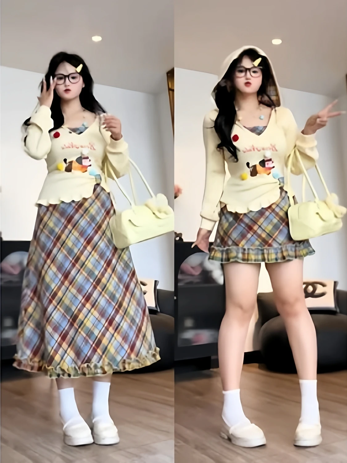 

plus Size Women's Dopane Plaid Long ort Skirt Set Spring Slimming Hooded Long Sve Top Two Piece Set Sweet Sle Casua...