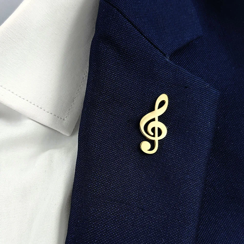 Unique - Treble clef design stainless steel brooch, stylish lapel pin, first choice for music party accessories