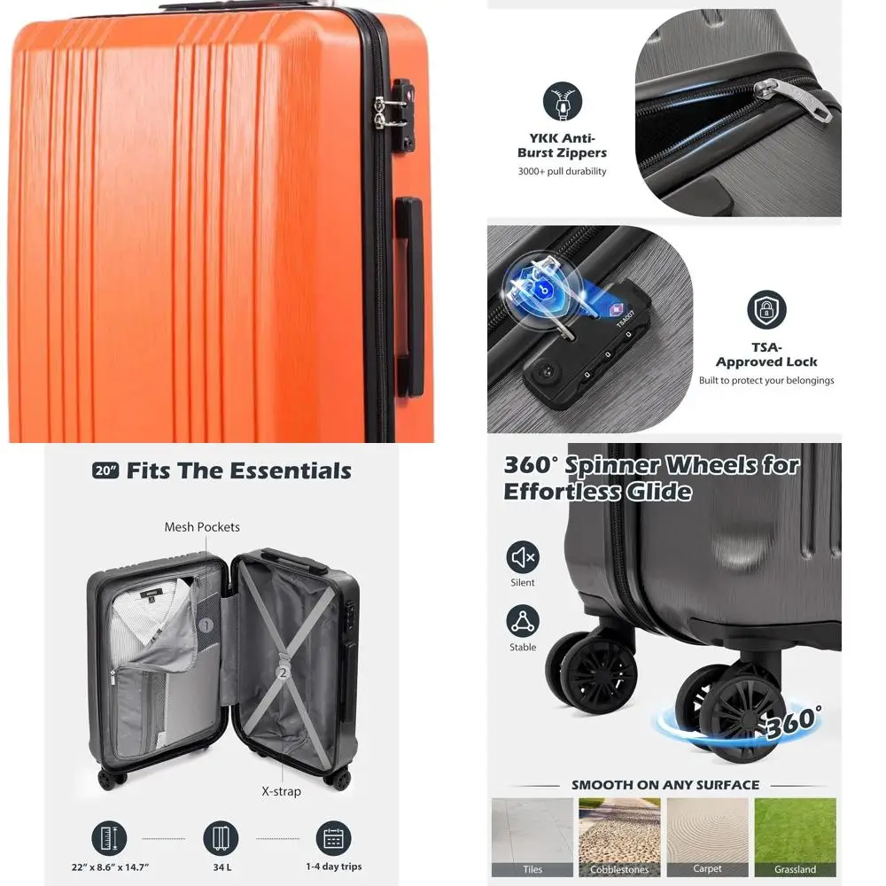 

Оранжевый легкий чемодан для ручной клади TSA-Lock PC+ABS Spinner, 20