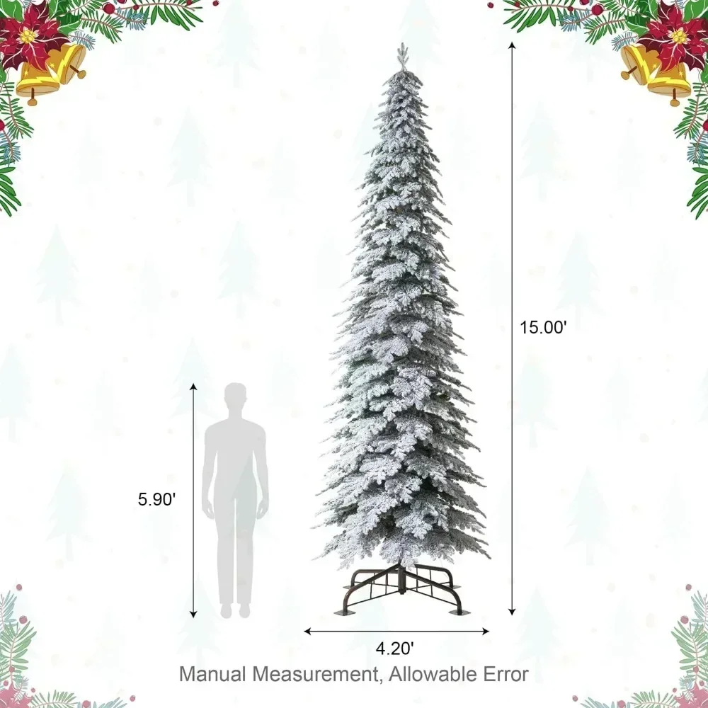 15ft Artificial Christmas Tree, with 1400 Warm White Lights and Foldable Metal Stand ,for Holiday Decoration,Large Xmas Tree