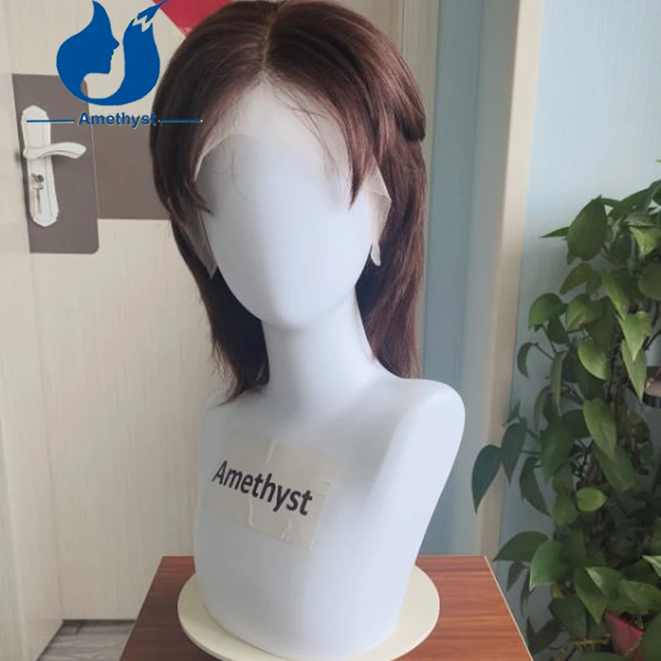 Amethyst 10-Inch Mullet Men's Wig with 13x6 Lace Front Brazilian Remy Human Hair Pre-Plucked Brown Straight Layered Style