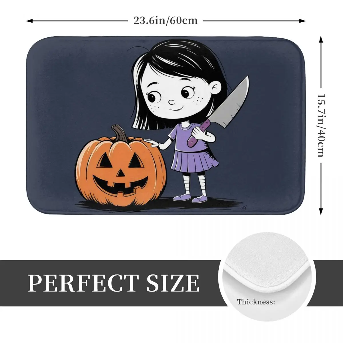 Girl Holding A Knife Standing Next To A Pumpkin Non-slip Doormat Floor Mat Carpet Rug for Kitchen Entrance Balcony Footpad Mats