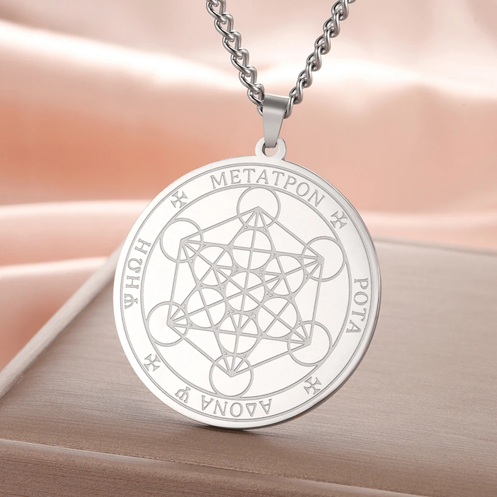 Dawapara Metatrón Cubo Collar Acero Inoxidable Geometría Sagrada Arcángel Metatrón Medalla Colgante Protección Talismán