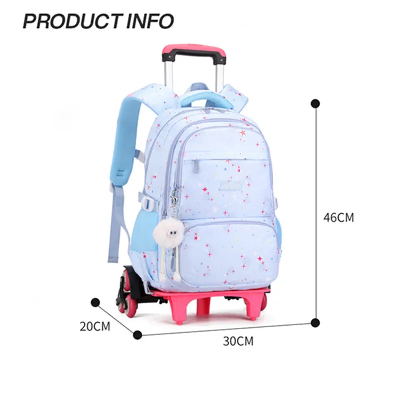 School Backpack With pendant Rolling Backpack for Girls Students Wheeled Backpack Trolley School Bag With Wheels Travel Luggage