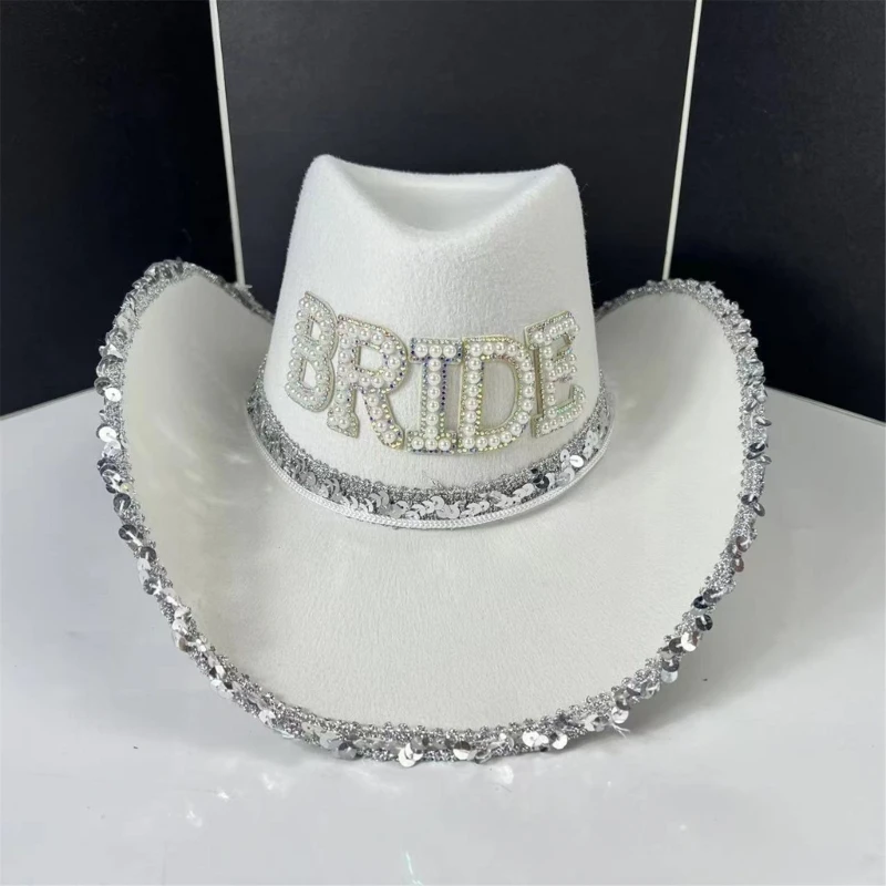 Rhinestones Crowns Cowgirls Hat for Women Roll Brims Role Play Cowgirl Hat Wedding Party Props Bachelorettes Party Headwear