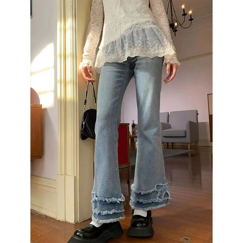 

Y2K 2000S Flare Jeans Women Japanese Vintage Bow Patchwork Denim Pants Summer Korean High Waist Slim Chic Straight Trousers New