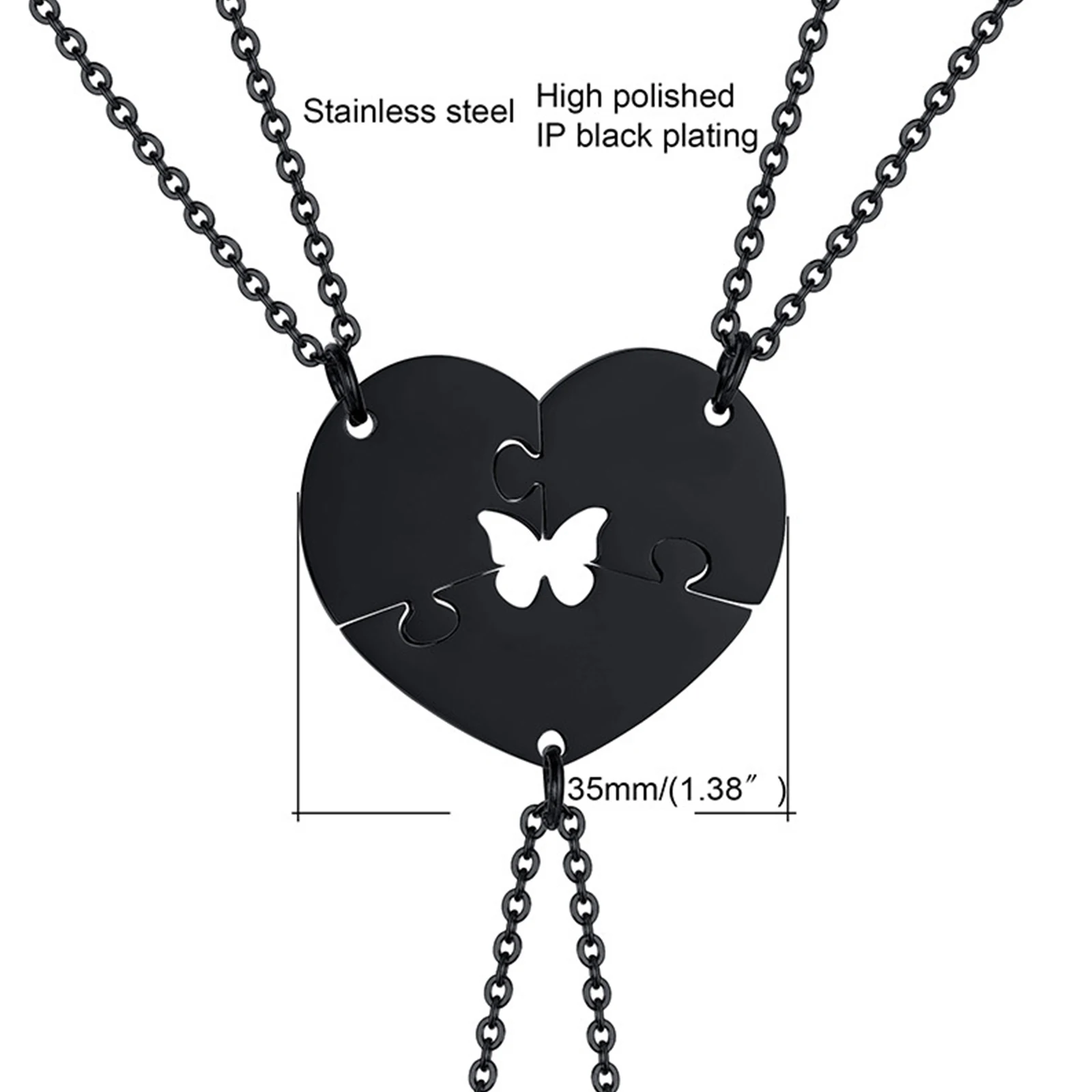 

Butterfly Heart Shaped Puzzle Necklace 3 Piece Matching Titanium Steel Women Friendship Jewelry Rust Resistant Long Life Safe