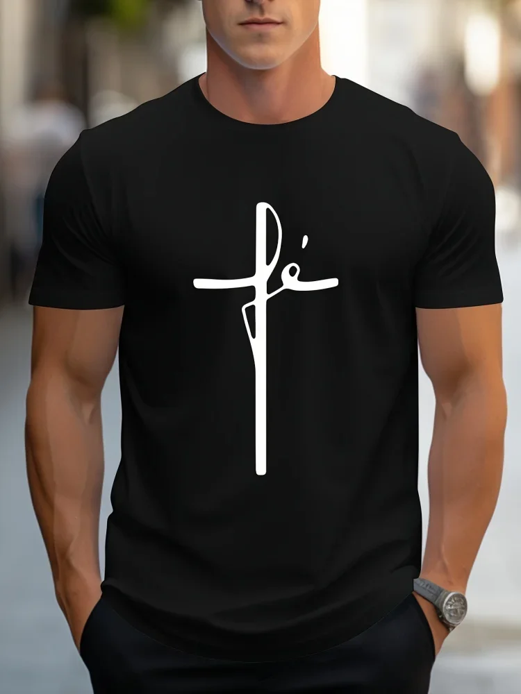 Modisches neues Herren-T-Shirt mit 3D-Kreuz-Glaubensmotiv, Rundhalsausschnitt, Kurzarm, religiöses Casual-Streetwear-Shirt für Herrenkleidung