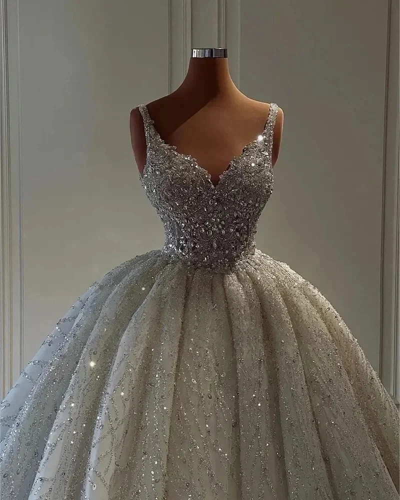 

Роскошные африканские свадебные платья для темнокожих девушек, бальные платья с V-образным вырезом, расшитые бисером, Aso Ebi, женские свадебные платья Vestido De Novia, индивидуальный пошив, 2026