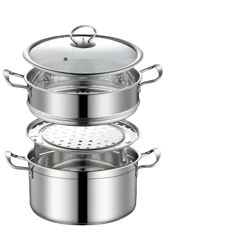 

304 Stainless Steel Small Steamer Three-Layer Thickened 2 Double-Layer 3 More than 1-Layer Steamer Soup Pot for Induction Cooker