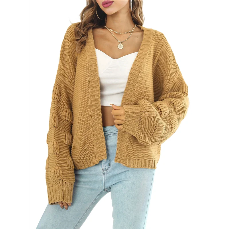 أزياء نسائية - سترات كاجوال كبيرة الحجم مفتوحة من الأمام وأكمام طويلة معاطف خارجية منسوجة مكتنزة