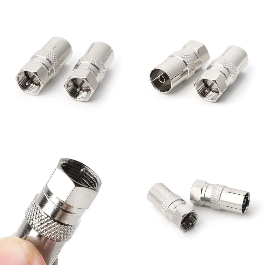 4XFC 2Pcs F Type Male Plug Connector Socket to RF Coax Aerial Female RF Adapters