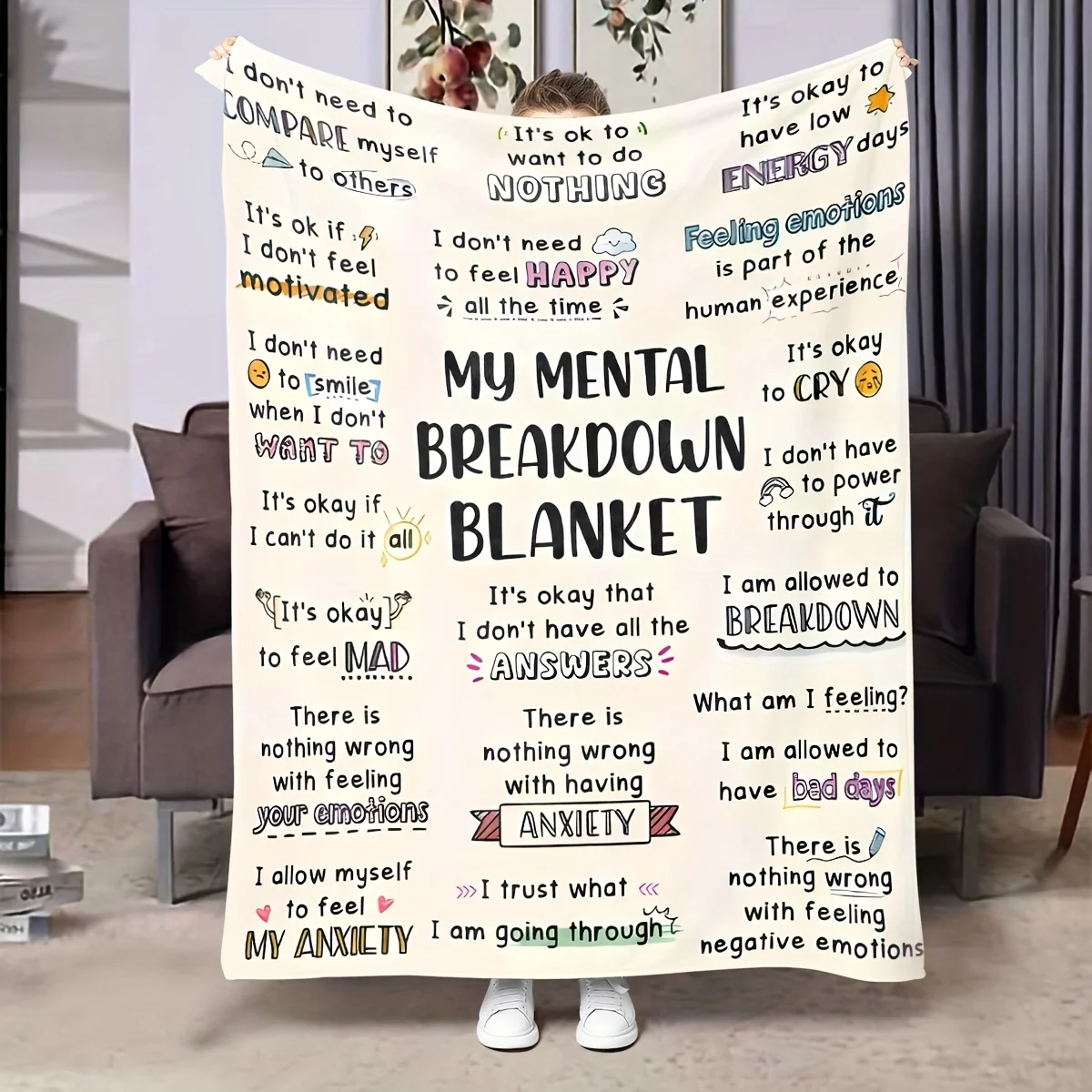 Flanelldecke „My Mental Breakdown“, bedruckt für Kinderzimmer, Dekoration, warme, weiche, bequeme Decke für Sofa und Stuhl