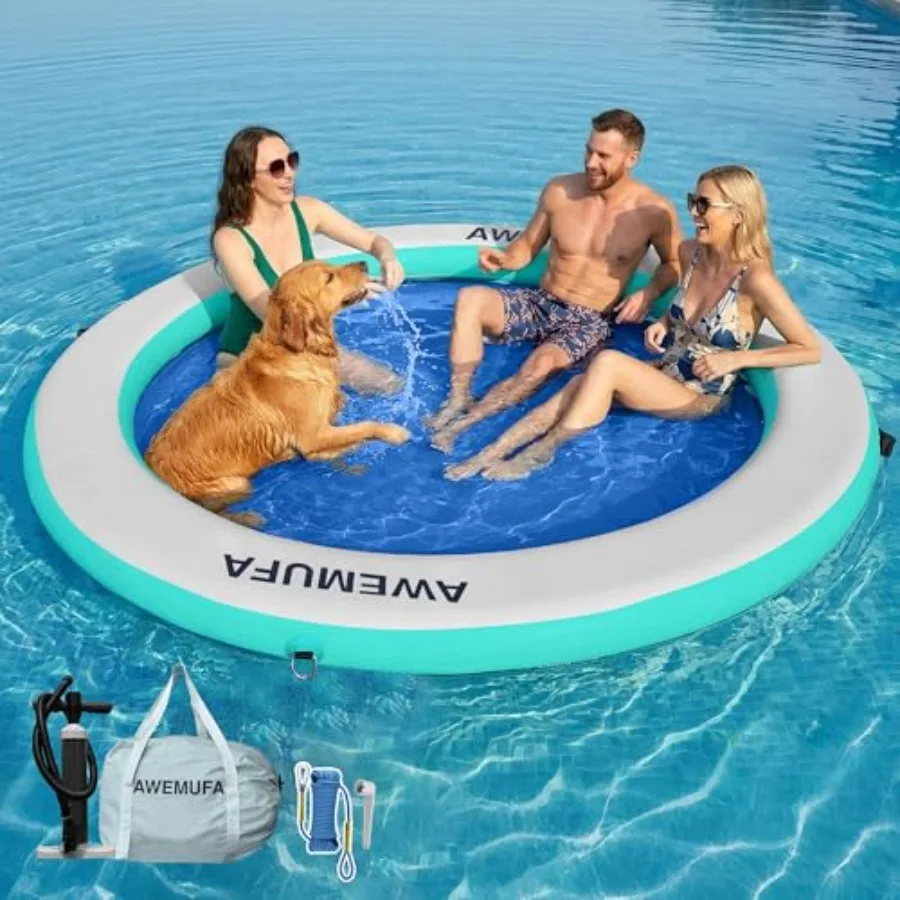 

8ft Water Hammock 8 Inches Thick Round Float Ring with Mesh Lake Floats for Adults Heavy Duty Circle Floating Mat for Pool Infl