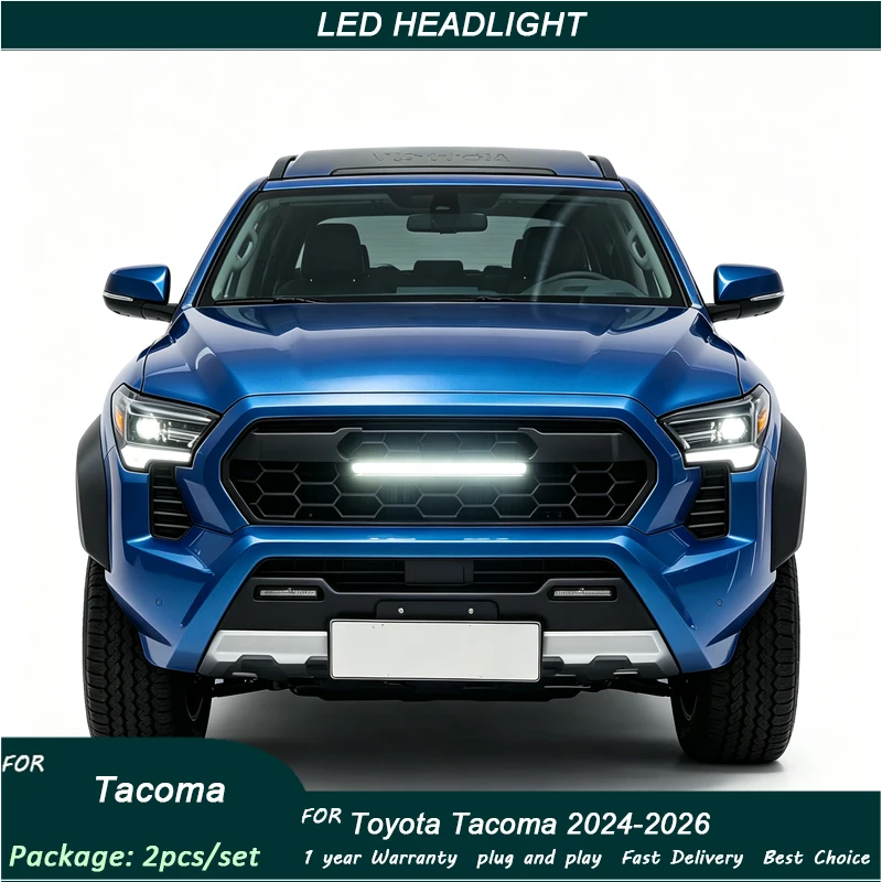 For 2024-2026 Toyota Tacoma LED Lens Headlights Assembly, Modified Daytime Running Light & Turn Signal Lamp
