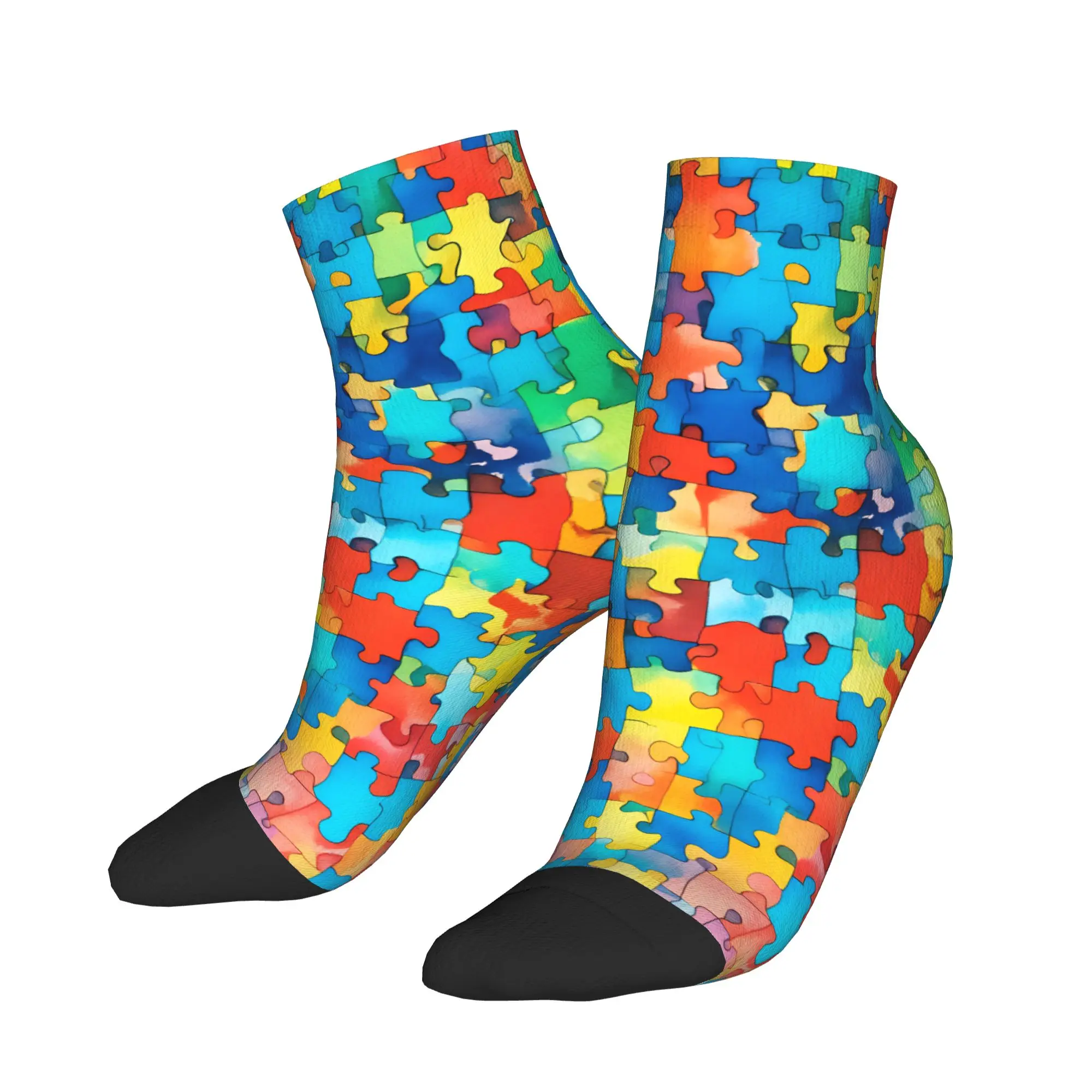 

Watercolor Autism Puzzle Seamless Pattern Ankle Socks Gothic Quality Soft Casual Socks Spring Climbing Anti Sock For Adults Men