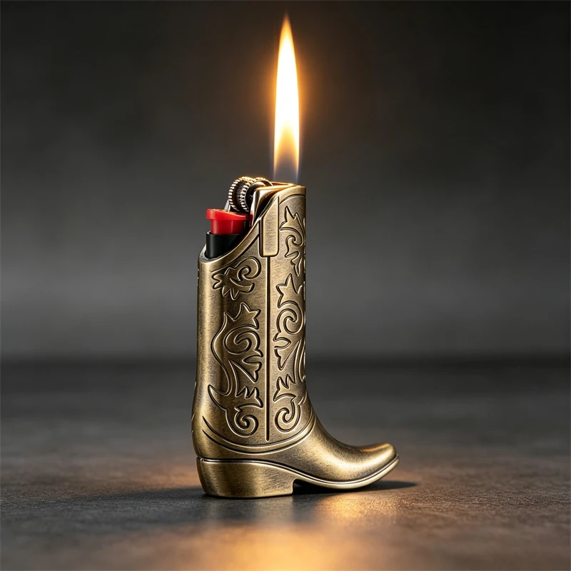 New BIC J6/J5 Lighter Decorative Case – Zinc Alloy Western Cowboy Boot-Shaped Shell (Fits Standard BIC J6/J5 Lighters)