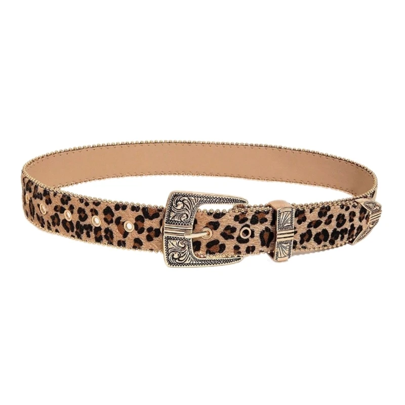 Popular Belt Elegant Engraved Buckle Belt Leopard Print Waistband for Shorts