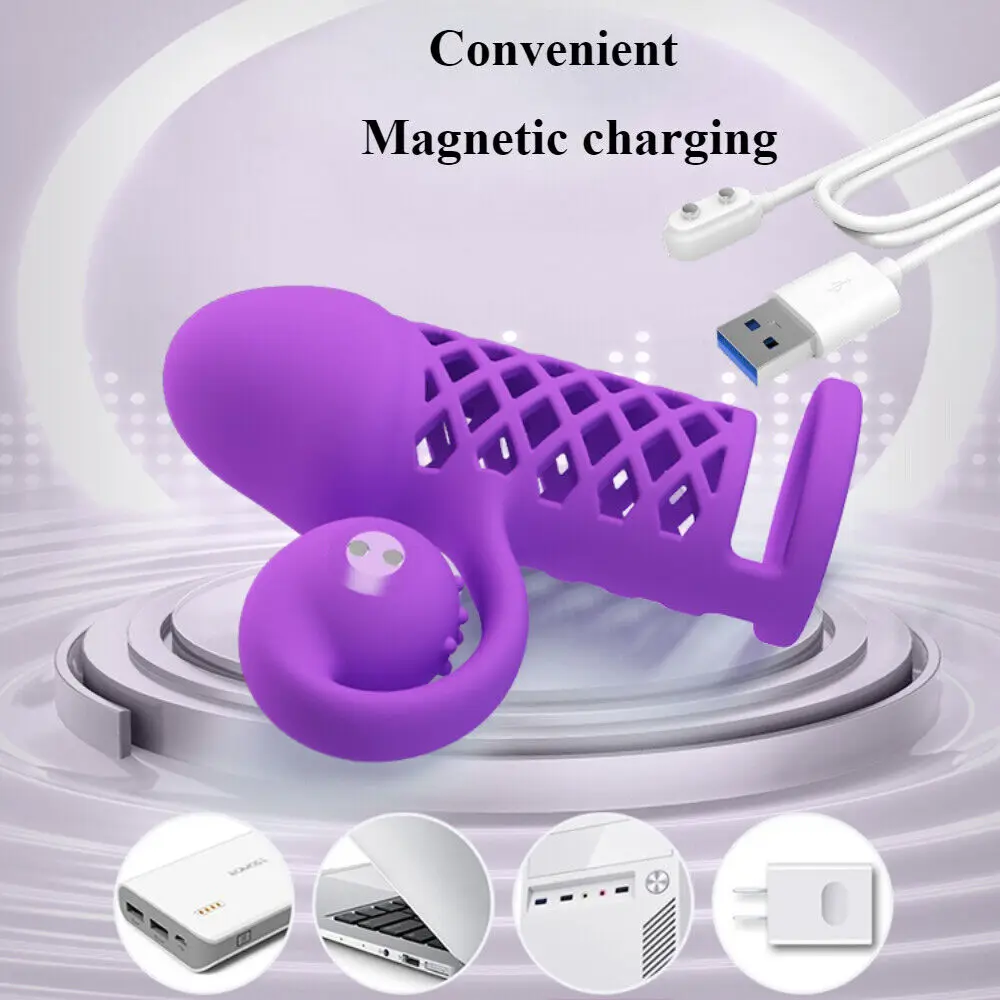 Male Purple Grid Penis Set Dick Bondage 10Frequency Speed Vibrator Penis Enlargement Delayed Ejaculation Couple Flirting Sex Toy view 6