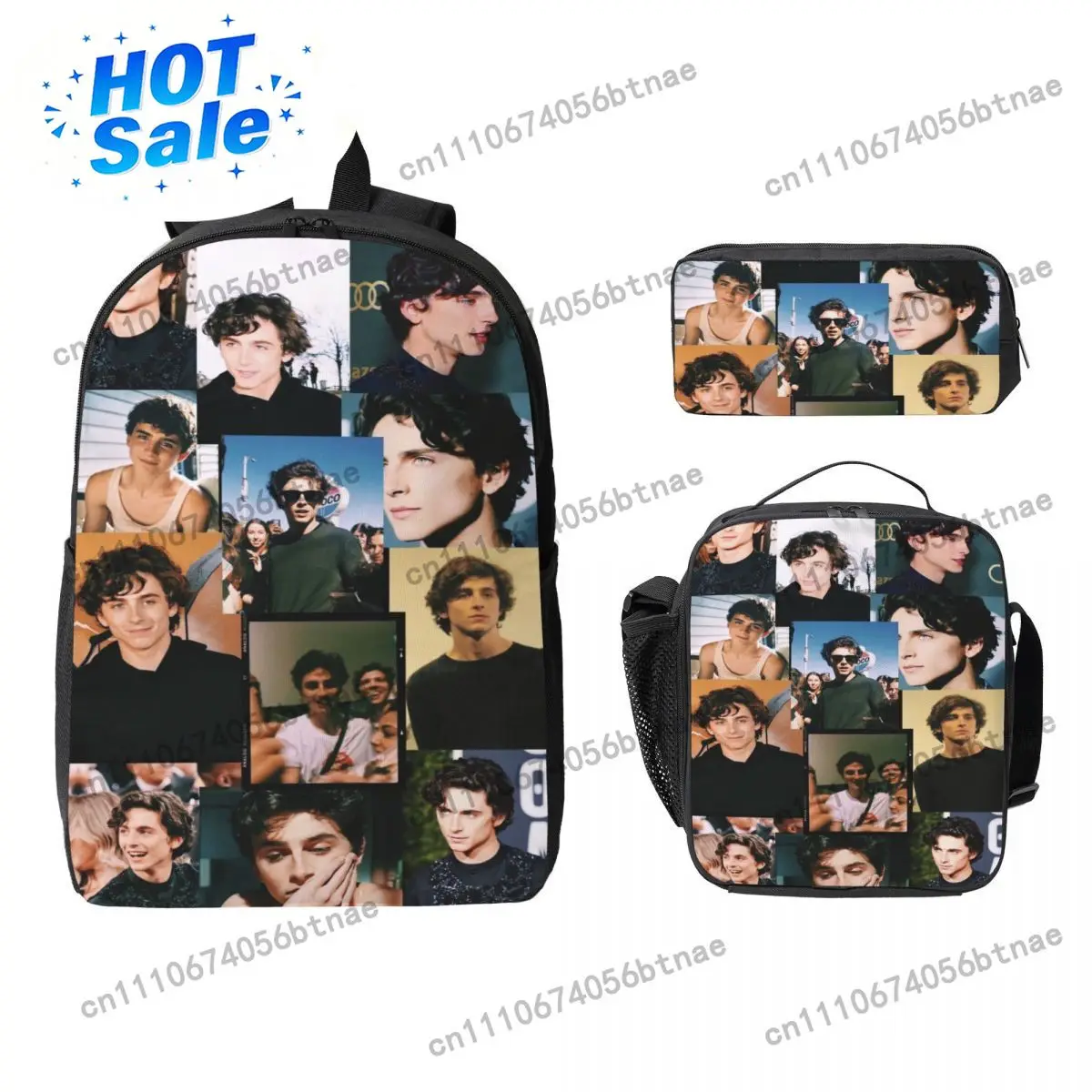 3Pcs Timothee Chalamet Backpack Set for Children Pen Bags Sets with Lunch Box For Students Knapsack