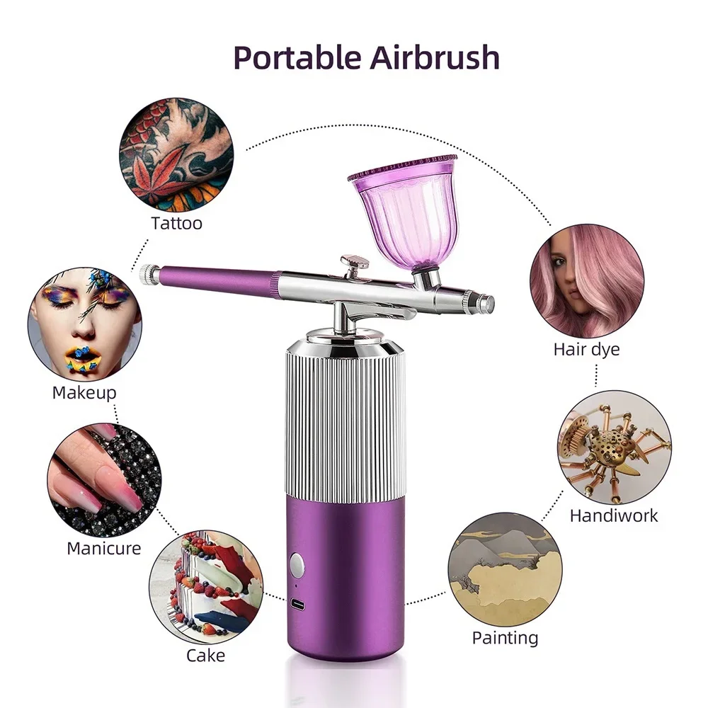 Pistola de pulverización de pintura portátil, Mini compresor de aire, Kit para arte de uñas, tatuaje, artesanía, pastel, inyector de oxígeno, Nano