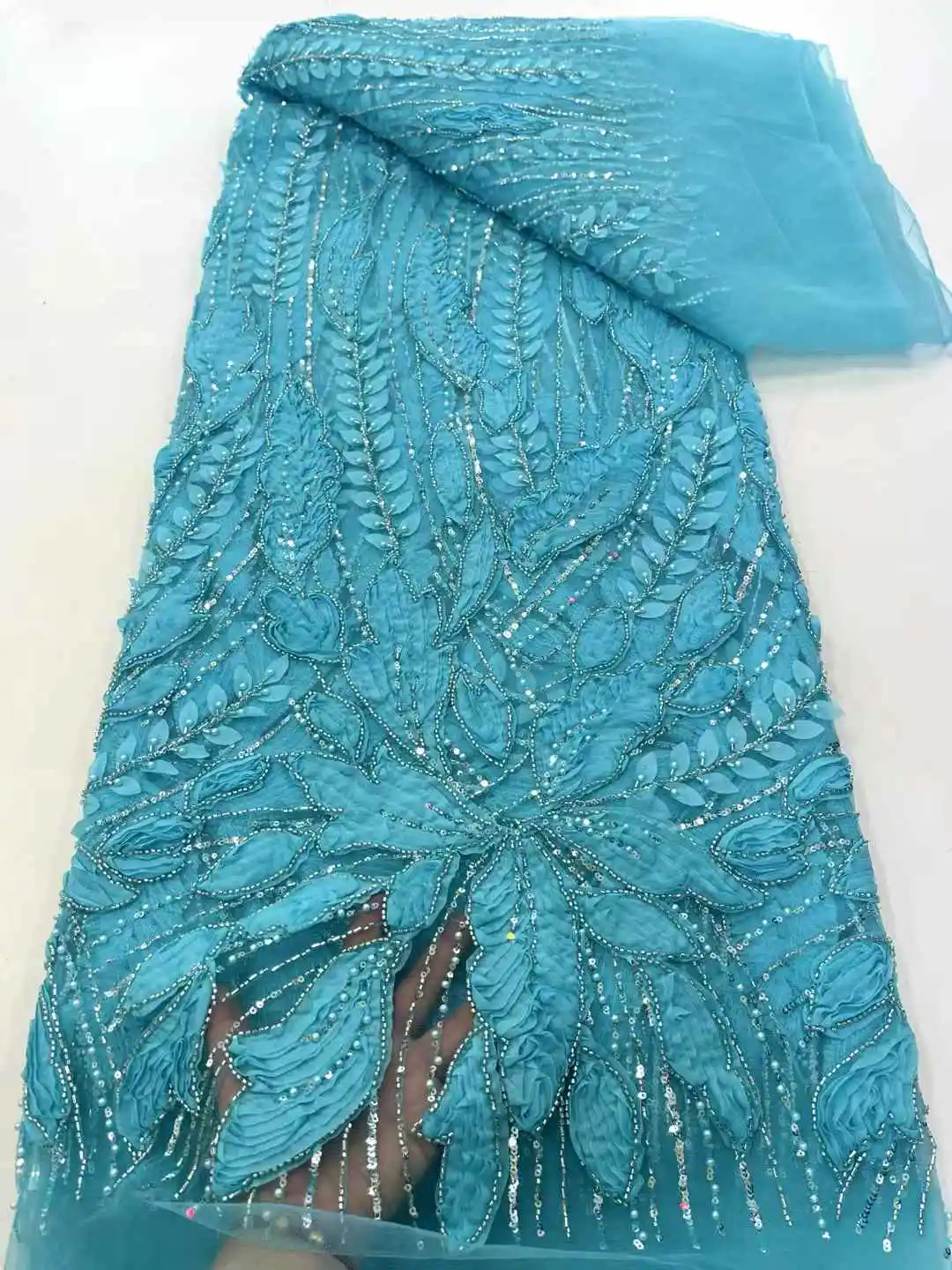 Африканские нигерийские бусы, элегантная 3D вышитая ткань, французская тюлевая кружевная ткань с блестками для вечеринки, свадьбы