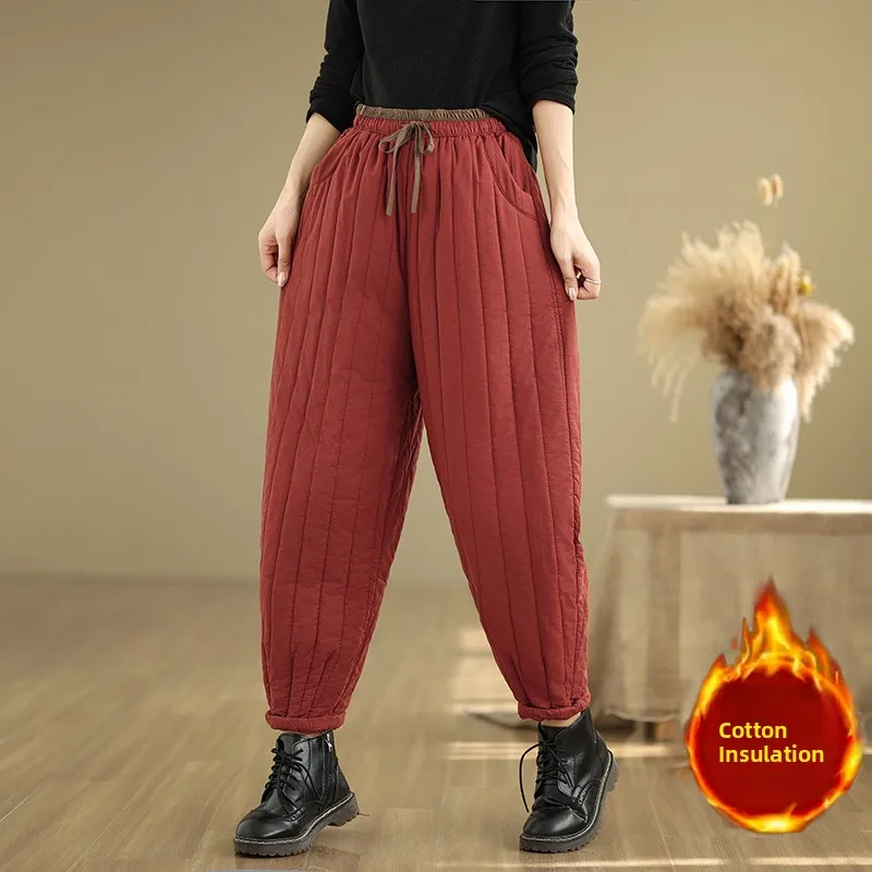 면 슬림핏 바지 신축성 있는 허리밴드 면 삽입 순색 슬림 효과 겨울 신상품