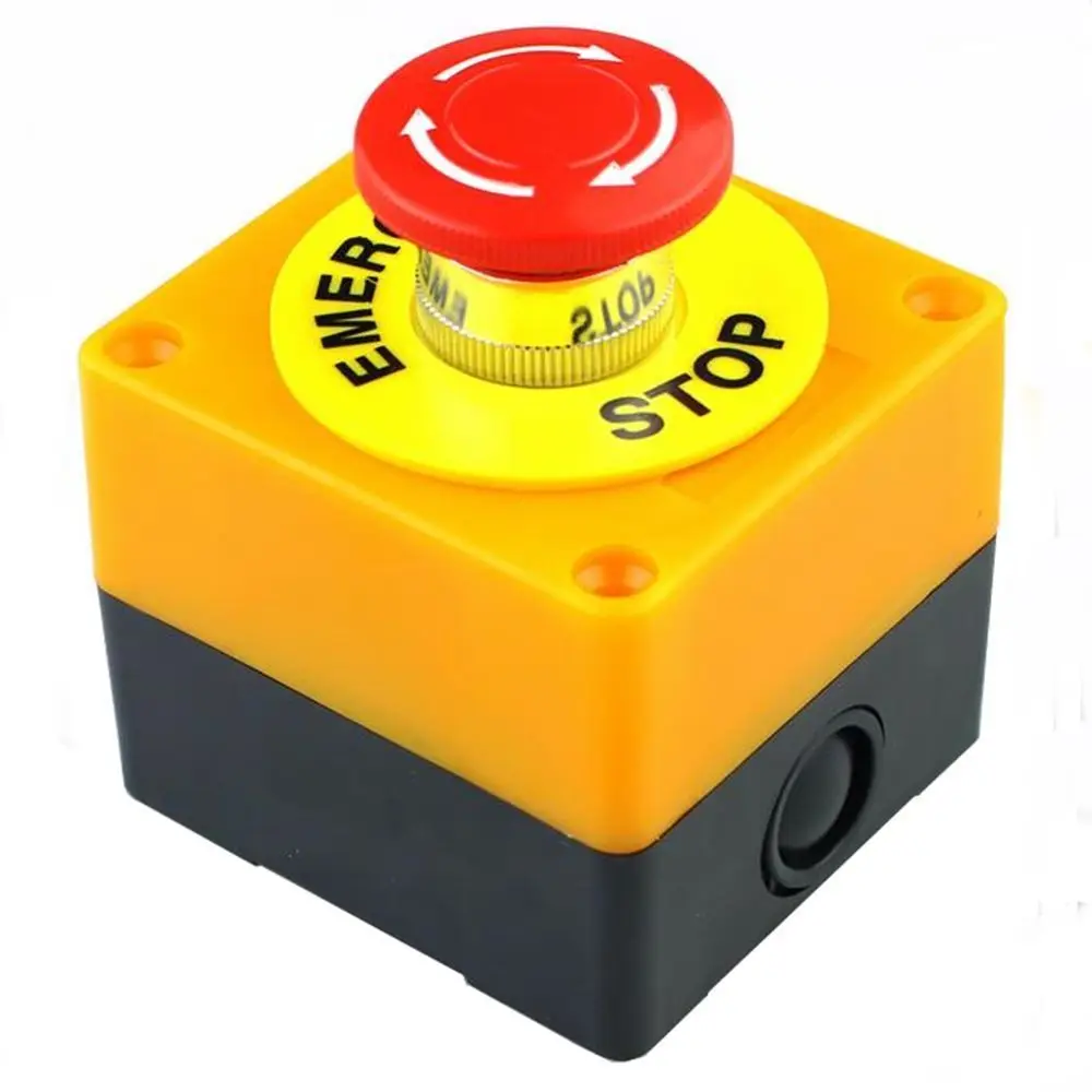 1PCS Plastic Shell Red Sign Push Button Switch DPST Mushroom Emergency Stop Knob switch AC 660V 10A NO+NC LAY37-11ZS Button