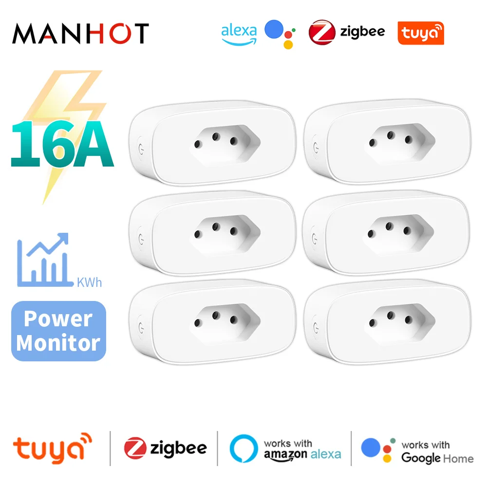 Tuya Zigbee Brazil Smart Socket Plug 16A with Power Monitor Smart Life APP Smart Socket Voice control Work for Google Home Alexa