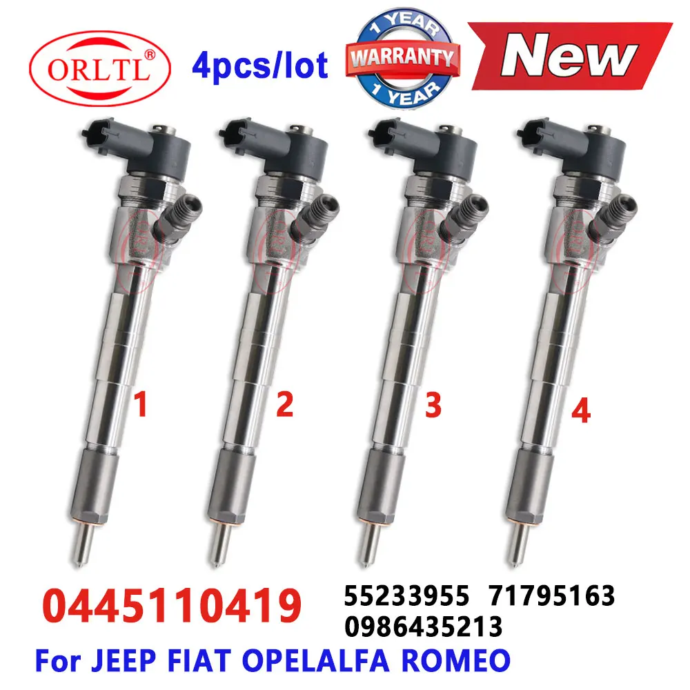 4 PCS New 0445110419 Diesel Fuel Injector 0445 110 419 Nozzle 0 986 435 213 for JEEP 55233955 71795163 ORLTL 0 445 110 419