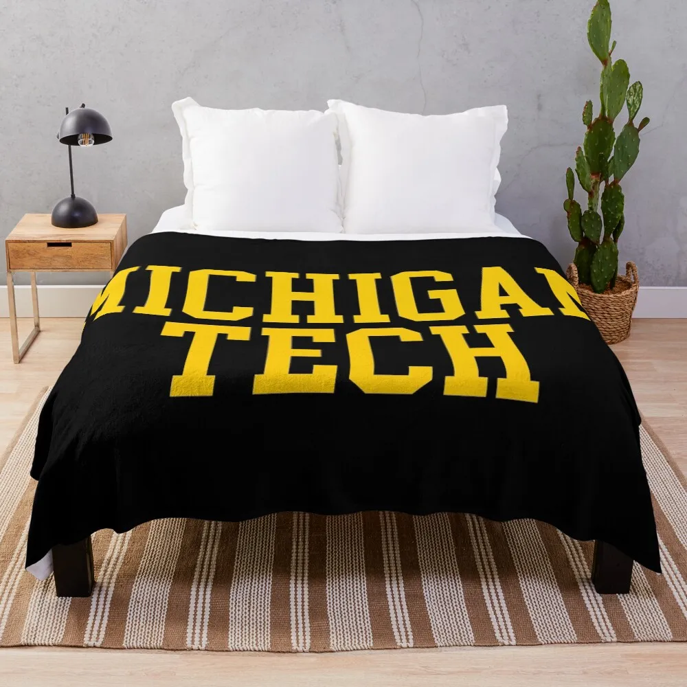 

michigan tech - varisty font curved Throw Blanket Multi Purpose Soft Warm Blanket for Home Travel