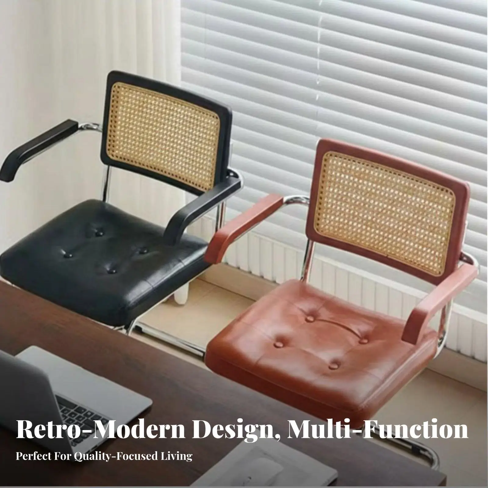 Carbon Steel Office for seat Vintage Rattan Ergonomic Chair Adjustable Swivel Height for Home Office