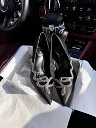Spring new rhinestone rc high heels Crystal Snake Wrapped Point Toe Pumps Women Elegant Bling Sole Stilettos Chic Banquet Pumps