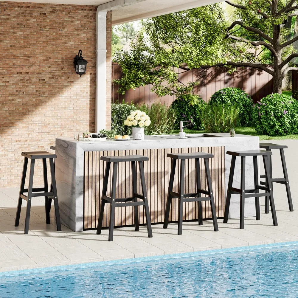 

Комплект из 2 барных стульев из HDPE, 29 дюймов, для улицы, прочные стулья из полимерной смолы с подставкой для ног, устойчивые к погодным условиям и эргономичные барные стулья