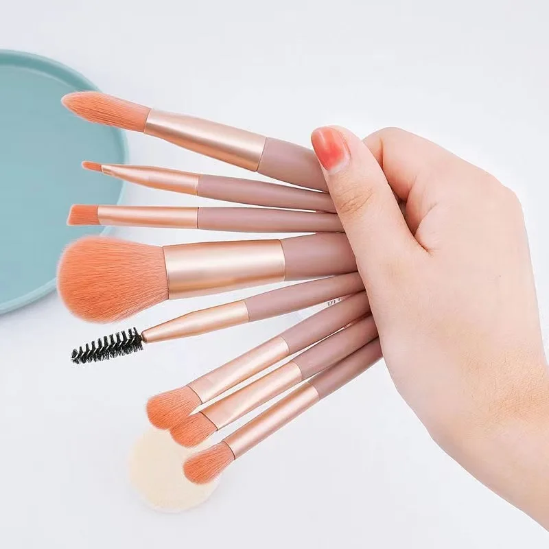 8 pçs pincéis de maquiagem portátil conjunto feminino cosméticos sombra de olho blush pó sombra fundação blush mistura corretivo compõem ferramentas