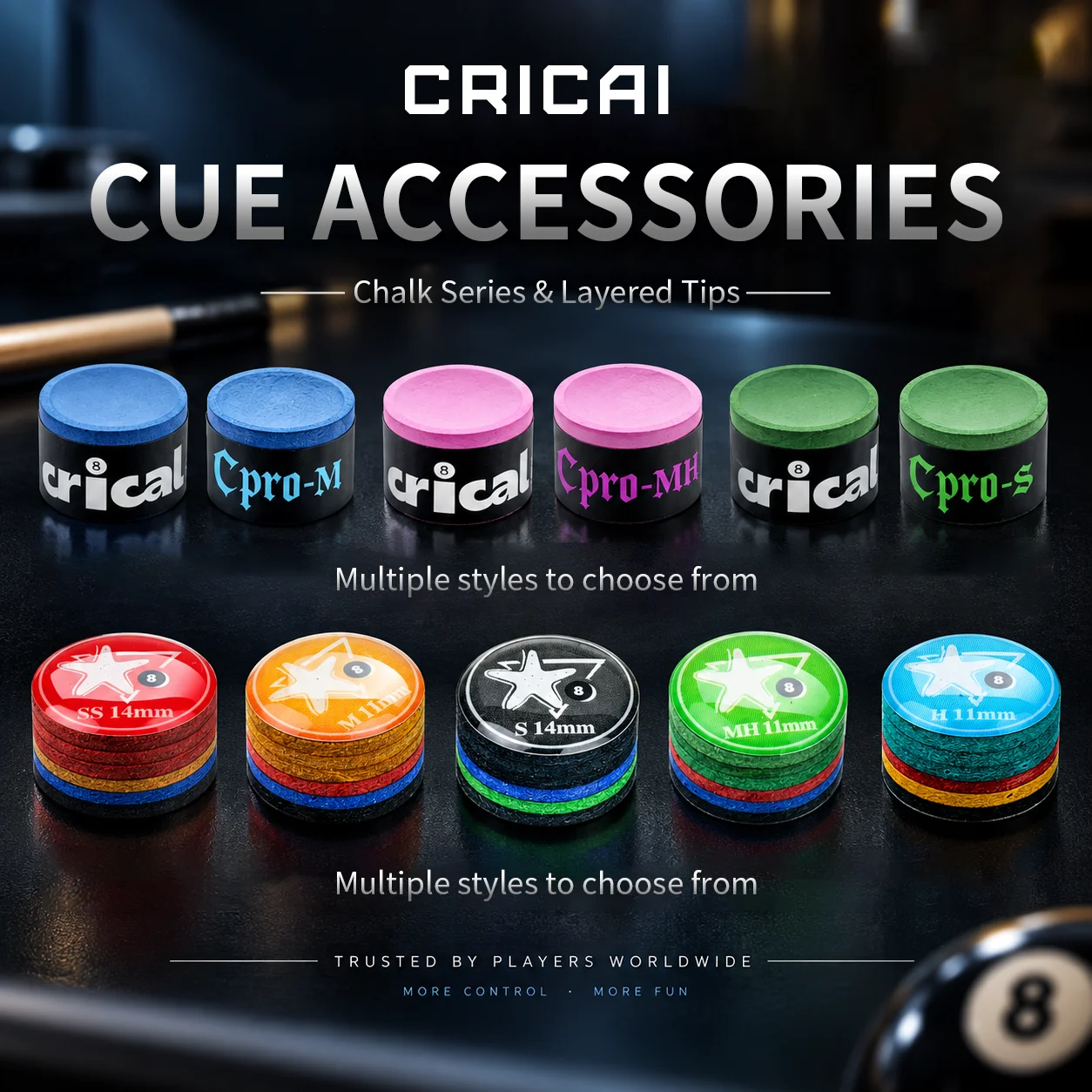 Billiard Cue Chalk & Pool Cue Tips Multi-Layer Pigskin Low Dust High Grip 11mm/14mm Soft Medium Hard Pool Snooker CRICAL