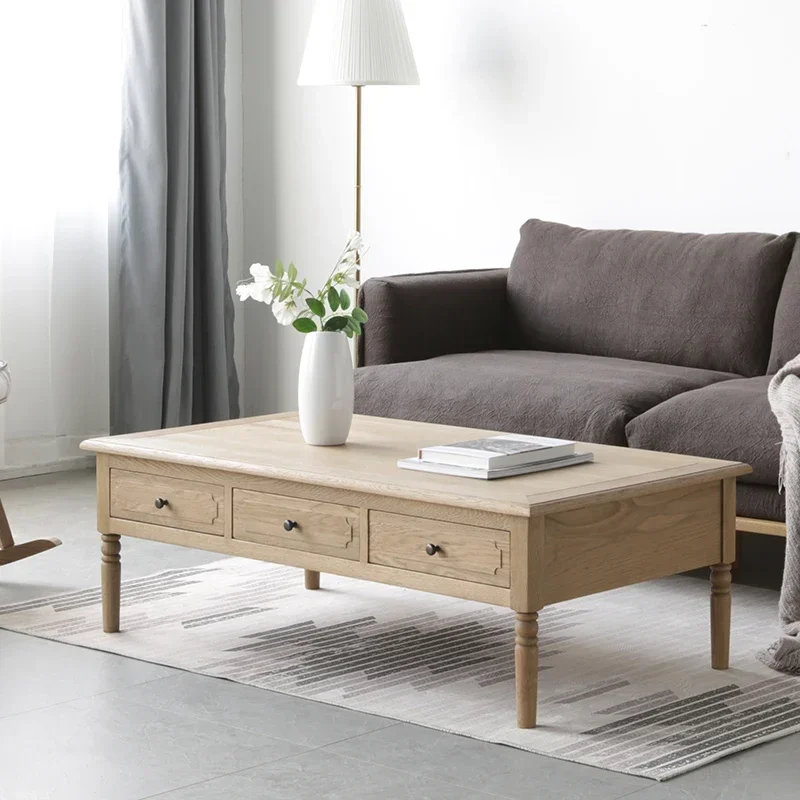 

American Country European Retro Solid Wood Six Drawer Coffee Table Ash Living Room