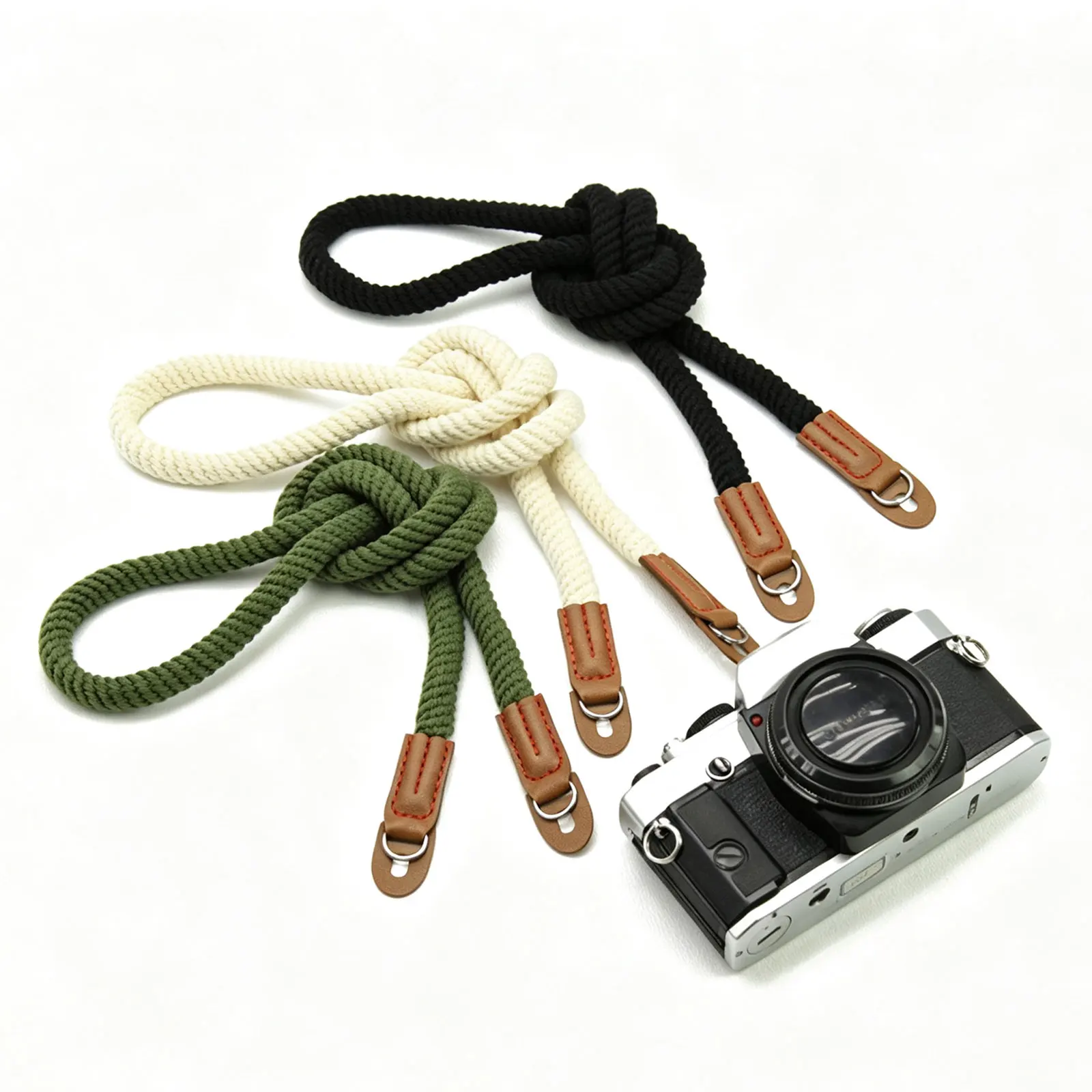 Cotton Hand-woven Camera Strap Soft Round Rope Wrist Neck Strap Adjustable Shoulder Lanyard for Mirrorless Film Camera
