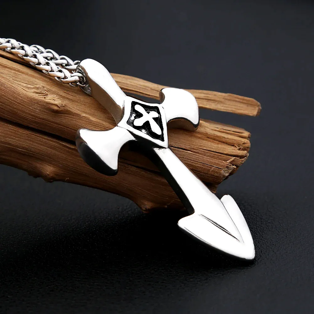 Retro Punk Templar Cross Arrow Pendant 316L Stainless Steel Charm Necklace Unisex Rock Party Daily Popular Fashion Jewelry
