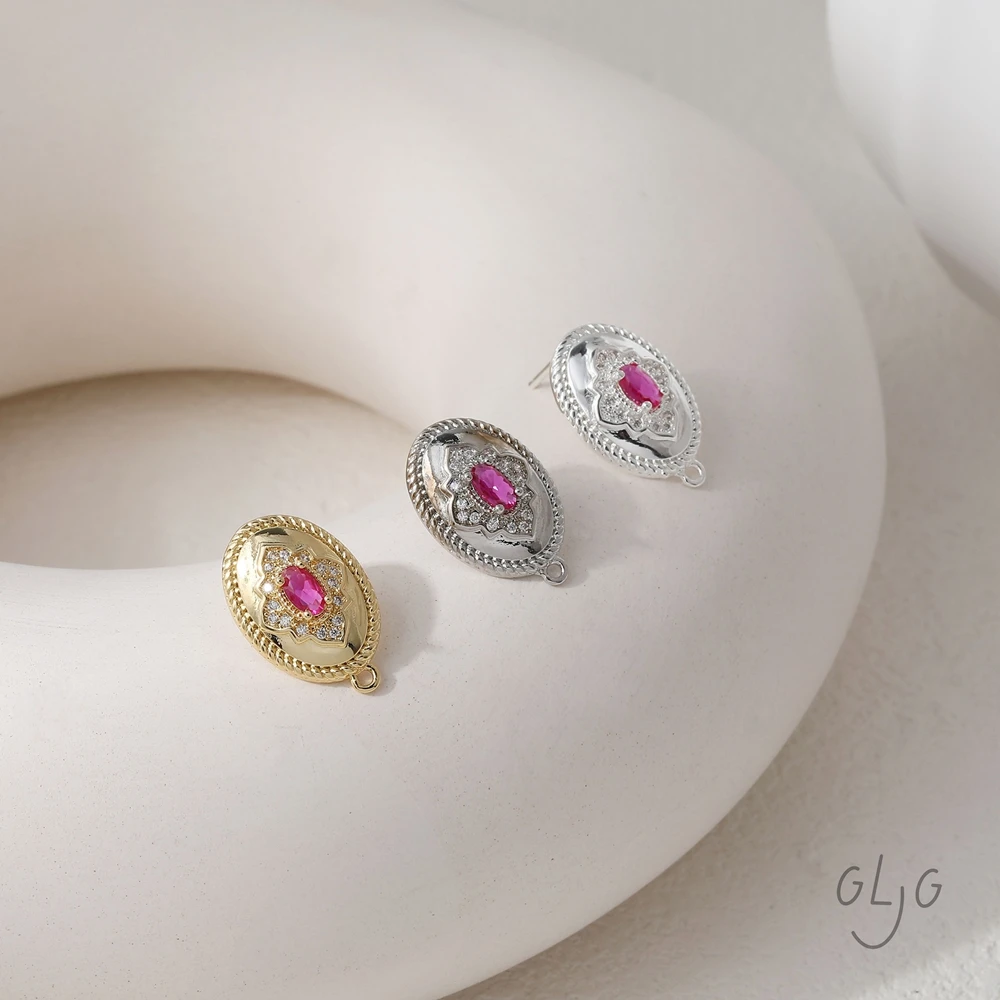 

2PCS 14K Gold Plated Elegant Oval Vintage Zircon Stud Earrings Pendant Handmade Material Jewelry DIY Making Supplies Accessories