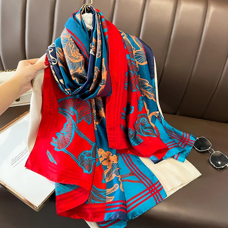 Spring Scarf Women\'s Luxury Design Scarf Silk Smooth Scarf Soft Muslim Headband Shawl Beach 85x180cm