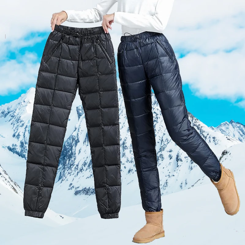 

Зимние женские теплые пуховые брюки, уличные водонепроницаемые походные брюки, легкие брюки для бега, ветрозащитные спортивные штаны с высокой талией