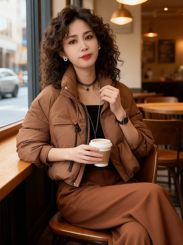 Hiver Thiened Fce doublé femmes vers le bas Jaet ort Sle trajet Version coréenne manteau chaud fermeture à glissière couleur