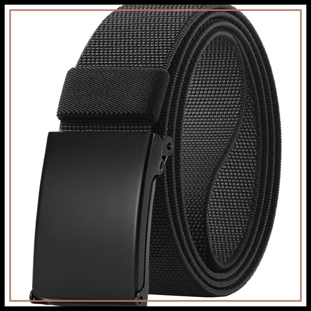 

Elastic Canvas Belt with Stretch, Adjustable Military Buckle, Cut to Fit