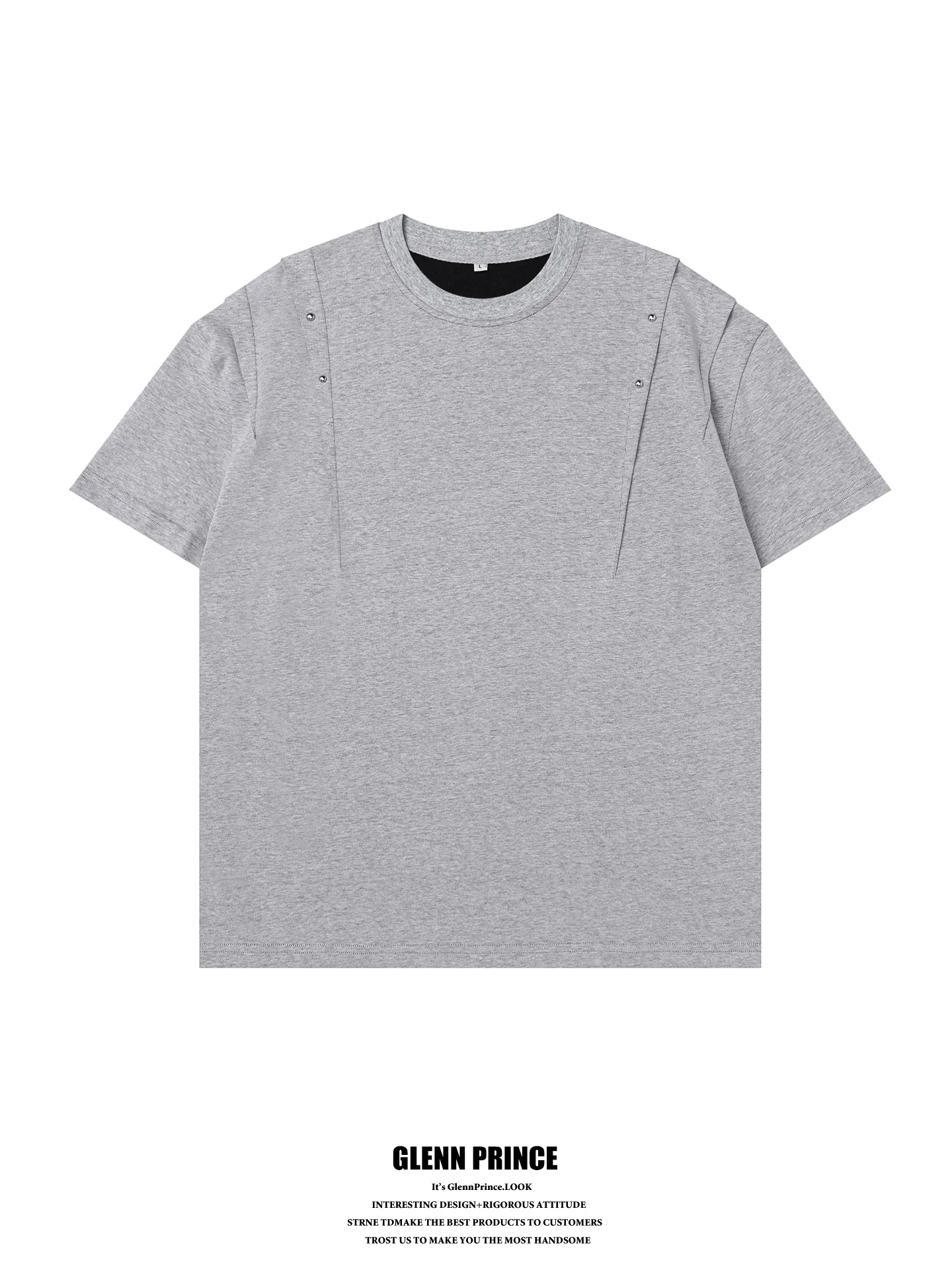 

American Retro Deconstructed Patchwork Rivet Short Sleeve T-Shirt Men's Boxy Loose Fit Short Wide Top Fashionable Youthwear