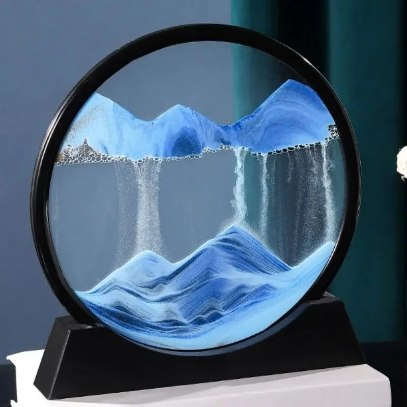 Imagen de Arte de arena móvil 3D, cristal redondo, paisaje de arena de aguas profundas, reloj de arena, artesanía de arena movediza, pintura fluida, regalo de decoración del hogar de oficina