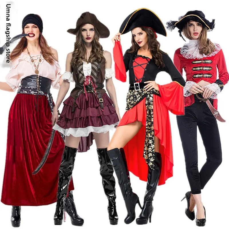 Costume da Halloween per donna adulta Costume da pirata dei Caraibi eup Ball Ja Sparrow Performance Abbigliamento Costume da palcoscenico in fibra di poliestere