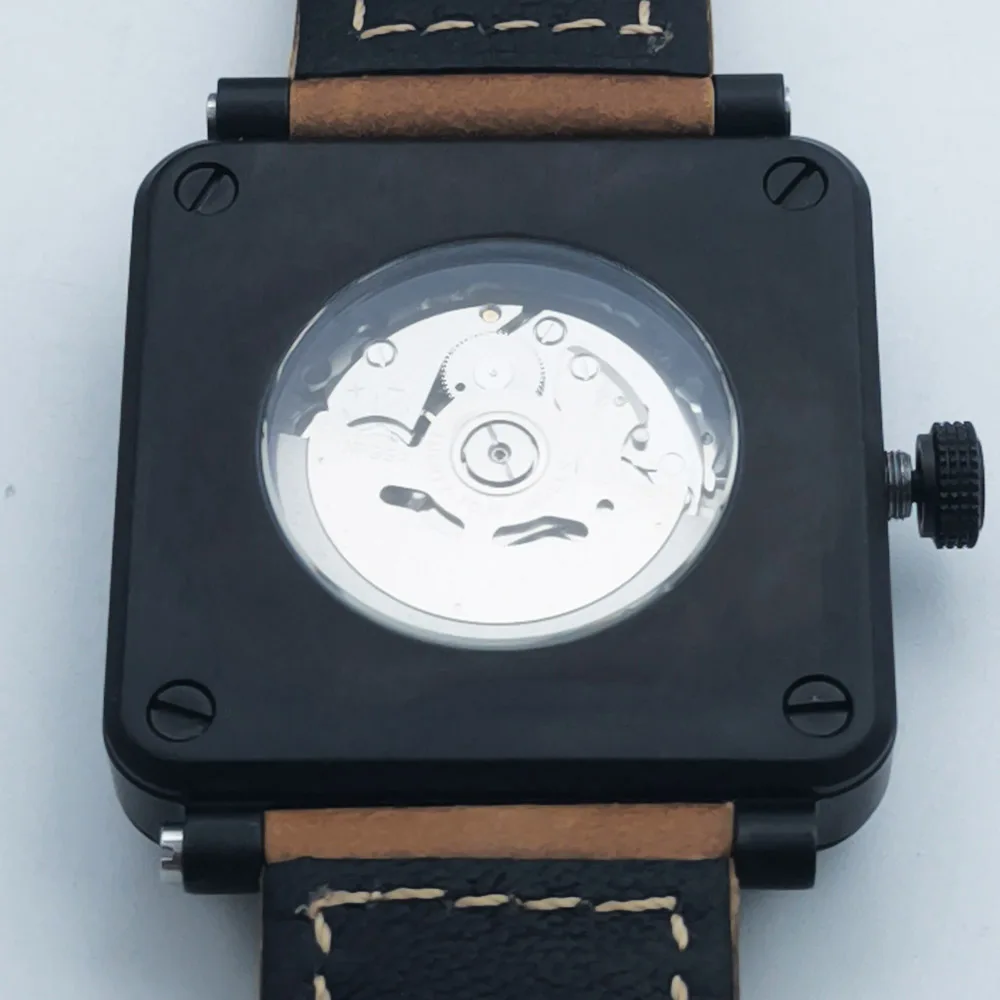 Fashion square leisure Stainless Steel watch, NH35 automatic mechanical calendar watchs Sapphire Glass Leather Straps